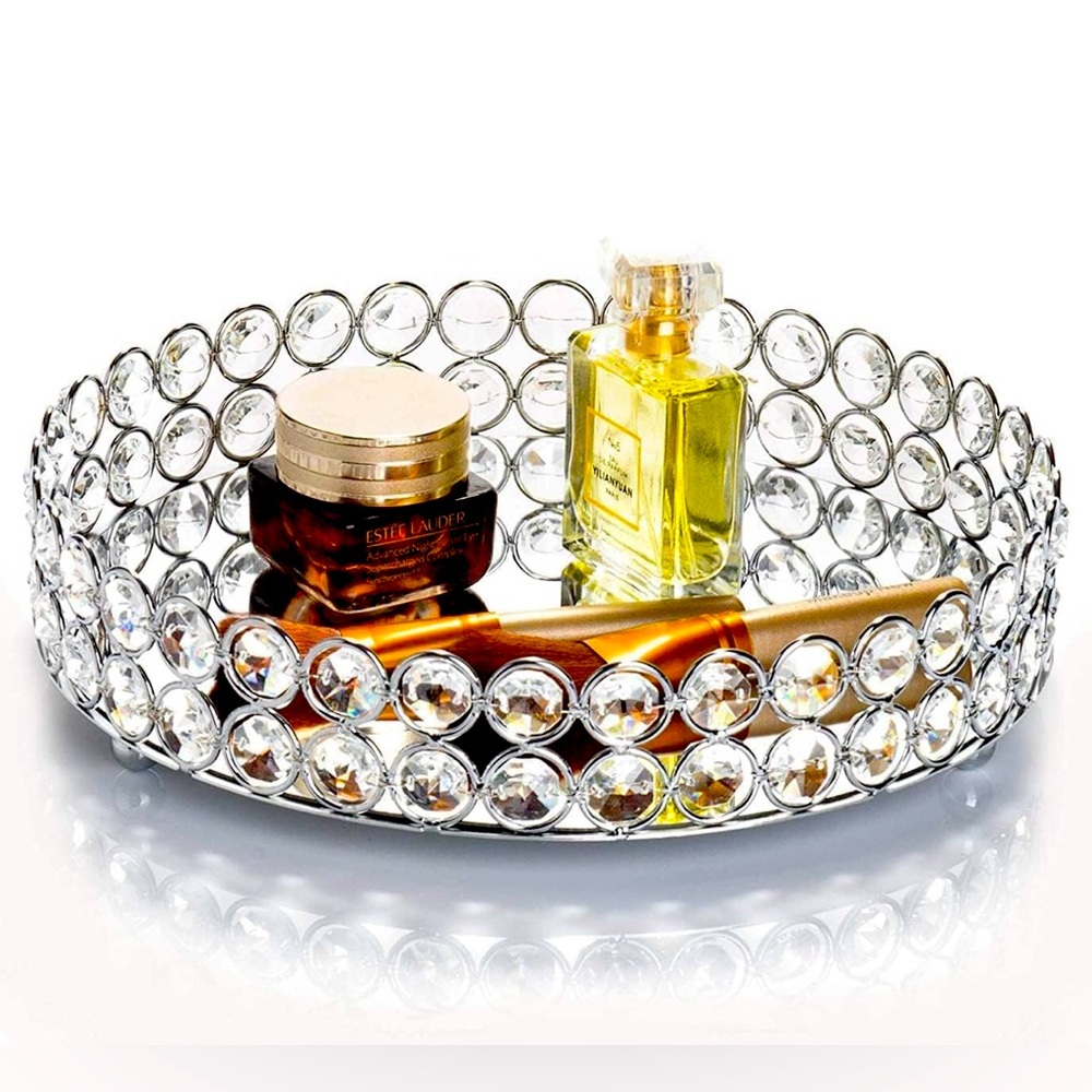 NWOT Crystal Beaded Mirrored Tray